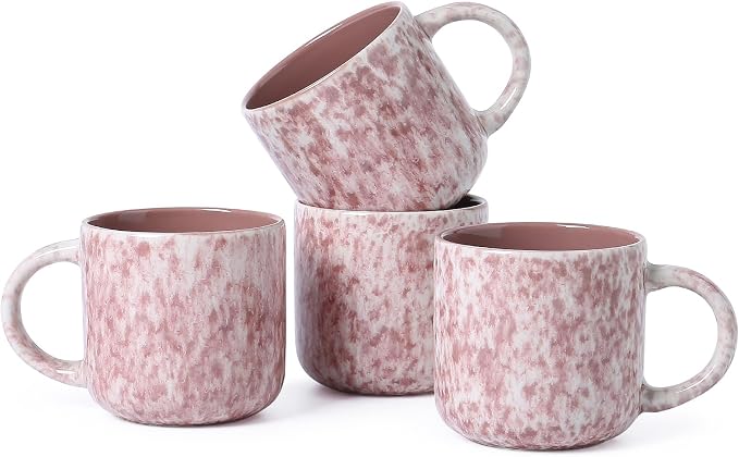MONITO 12 OZ Coffee Mugs Set of 4, Ceramic Coffee Mugs,Modern Coffee Mugs Set with handle for Tea/Latte/Cappuccino/Milk/Cocoa. (Red, 4 Count（Pack of 1）)