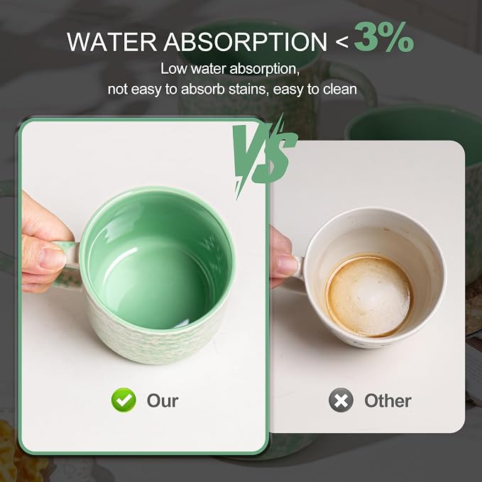 MONITO 12 OZ Coffee Mugs Set of 4, Modern Ceramic Coffee Mugs Set with handle for Tea/Latte/Cappuccino/Milk/Cocoa.Green