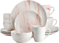 Elama Fine Marble 16 Piece Porcelain Dinnerware Set, Tableware Set, Everyday Dining, Service for 4 (Red)