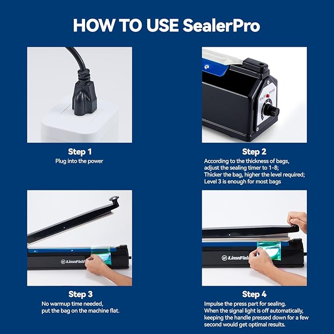 Sealer Pro - 16 inch Impulse Heat Sealer - 5mm Sealing Width - Manual Heat Sealer Machine for All Bags - Most Heavy Duty for Strong, Secure Sealing for Long Term Food Storage, Deep Blue