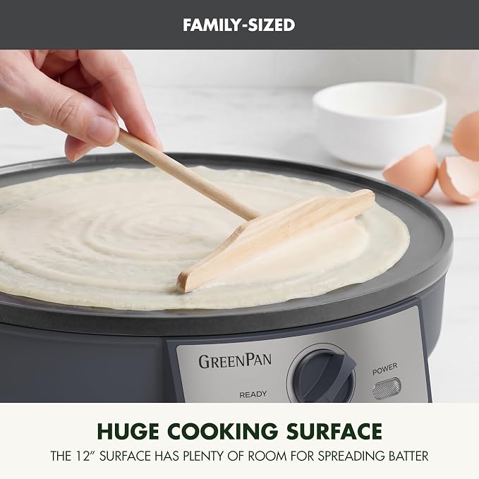 GreenPan Advanced 12" Crepe Maker, Healthy Ceramic Nonstick PFAS-Free Coating, Adjustable Temperature Control, 400°F Heating, Batter Spreader & Crepe Turner Included, Graphite