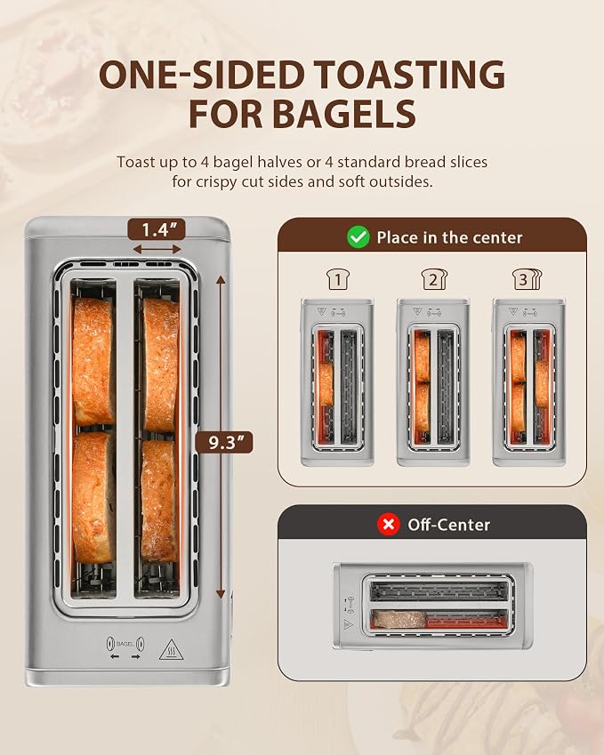 Long Slot Toaster for Sourdough & Artisan Bread with Smart Touchscreen | Digital Timer, Memory Function, One-Sided Toasting, Reheat & Defrost, Slim Stainless Steel for Long Bread & 4 Standard Slices