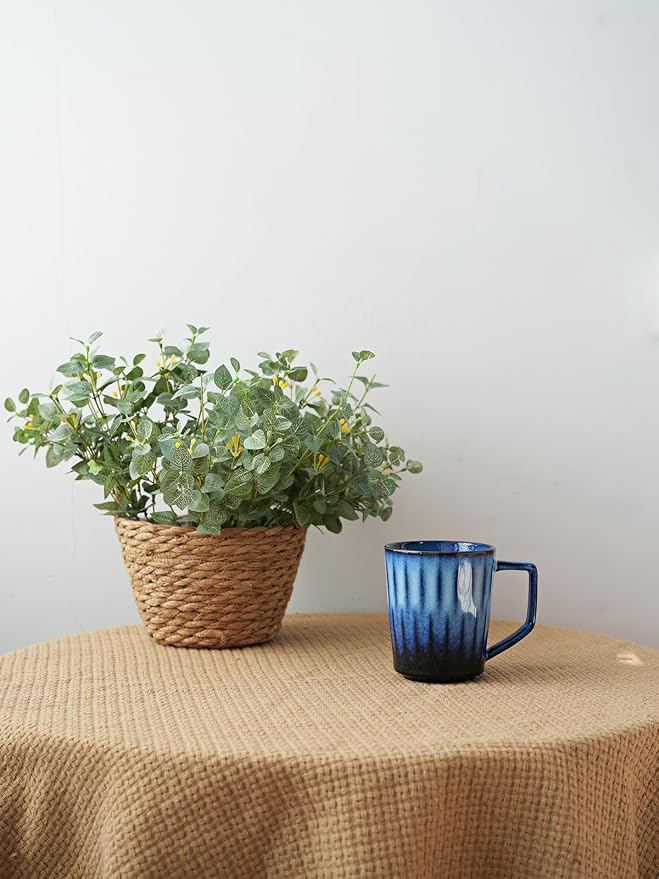 Bosmarlin Ceramic Coffee Mug Set of 4, 15 Oz, Coffee Cups with Big Handle, Microwave Safe, Unique Reactive Glaze (Royal Blue, 15 Oz)