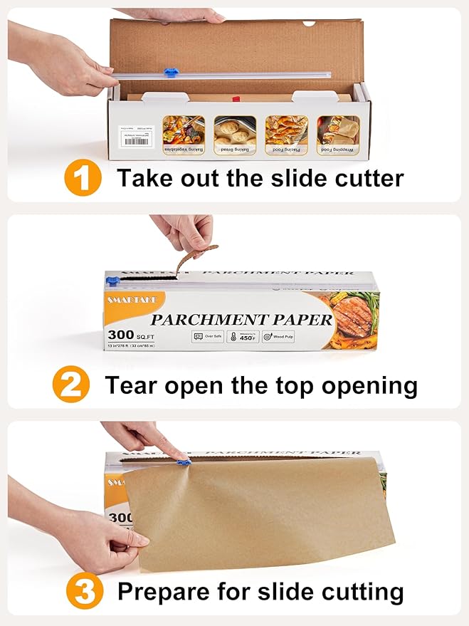 SMARTAKE Parchment Paper Roll for Baking, 2-Pack of 13 in x 278 ft, 600 sq.ft, Non-Stick Baking Paper Sheets with Slide Cutter, Heavy Duty Extra Long, for Kitchen Baking Cooking Grilling, Unbleached
