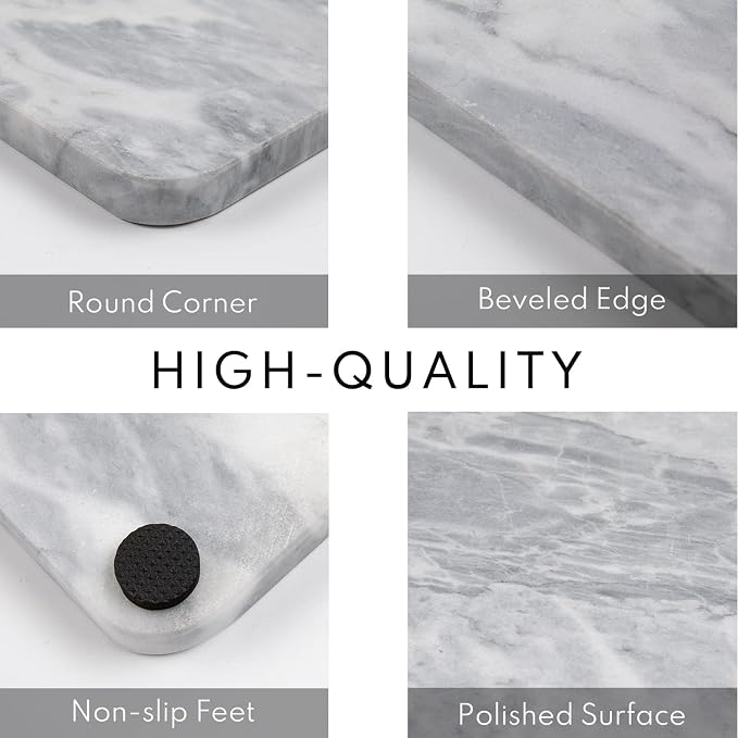 Lovdeco Marble Pastry Board, Board For Kitchen, Large Cloud White Marble Slab Gift With Non-Slip Feets, 16x20 Inch, 1 Piece