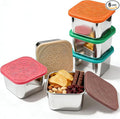 Snack Box Containers - 6 Pack 6oz Reusable Small Snack Containers with Silicone Lids, 304 Stainless Steel Metal Stackable Food Storage Cups, Salad Dressing Dipping Sauce for Travel, Picnic