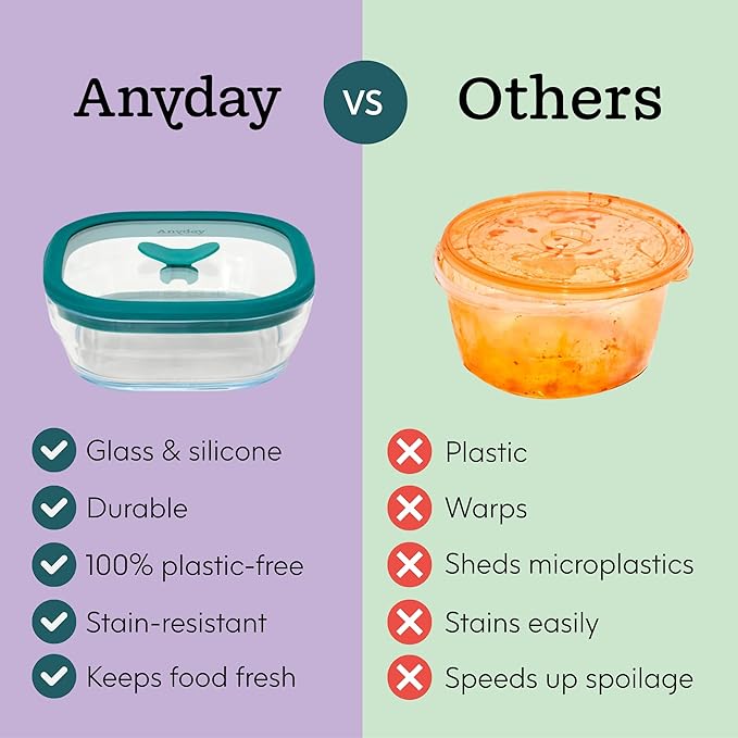 Anyday 2 Pack 2.5 Cup Microwavable Glass Lunch Containers With Glass Lids, Microwave Safe Lunch Bowls with Lids for Work, Food Storage, Bento Box Meal Prep Container