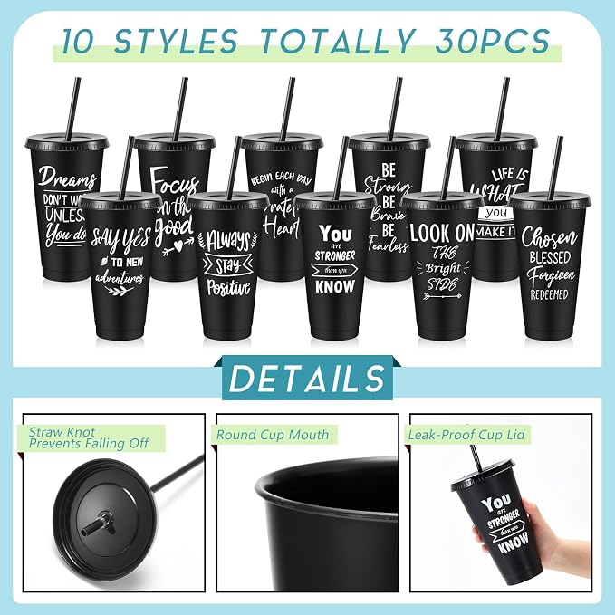 Uiifan 30 Pcs Inspirational Cups Bulk Appreciation Gifts for Employee Coworker Staff Team Thank You Gifts, Office Prizes for Adults Work Party Favors, Associates, Giveaways (Black)