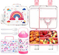 rockpapa Kids Lunch Box Set with 14oz Insulated Water Bottle & Lunch Bag, Leakproof 5.5 Cups Bento Box for School & Children, BPA-Free, Microwave Safe for Boys Girls (White Rainbow)