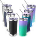 Volhoply 20oz Stainless Steel Tumbler with Lid and Straw Bulk 8 Pack,Double Wall Insulated Travel Iced Coffee Mug Fits Cup Holder,Powder Coated Cups for Hot/Cold Drinks,Christmas Gifts（Assorted,8 Set）