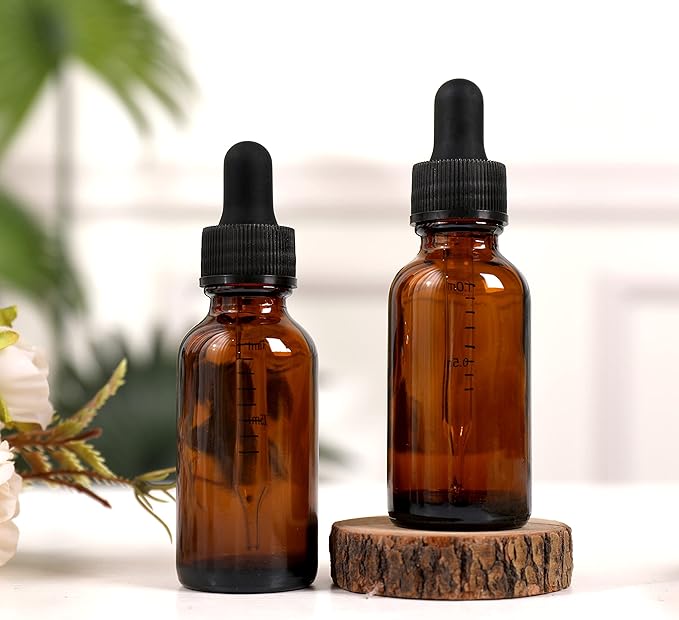 NOOEEISS 24 Pack,1oz Glass Dropper Bottle, Amber Tincture Bottles with Dropper,Pretty Finish for All Kinds of Liquids,Oil Bottles for Hair- Stronger Suction ideal for Leakproof Travel