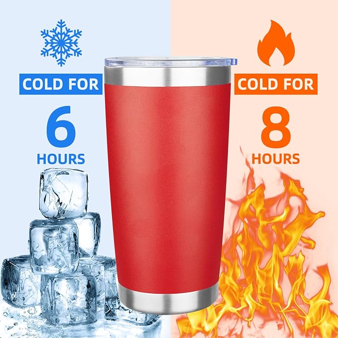 20oz Tumbler with Lid Stainless Steel Insulated Tumblers Travel Coffee Tumbler Bulk Double Wall Vacuum Insulated Water Cup Gifts for Christmas Women Men Her Him Home Office(Red, 1pack)