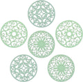 Silicone Trivets for Hot Dishes, Hot Pots and Pans, Modern Silicone Hot Pads for Kitchen, Multi-Use Intricately Carved Trivet Mat for Contertop, Green Round Pot Holders for Table Top Pack 6