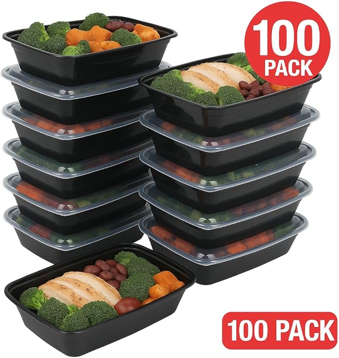 Ruthy's Outlet Meal Prep Containers W/Lids -Square Food Storage – BPA-Free| Stackable | Microwave | Freezer & Dishwasher Safe | Reusable Lunch Bento Box Portion Control & Planning (100 Pack, 24 oz)