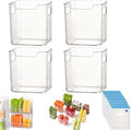 Crystal Clear Freezer Storage Bins, 4 Pack Clear Plastic Storage Bins for Pantry Organizers and Storage, Kitchen Stackable Containers with Handle for Refrigerator, Fridge, Cabinet (4Pcs Small)