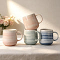 Coffee Mugs Set of 4, 12 oz Mugs Set, Ceramic Coffee Cups with Large Handles, Pastel Gradient & Striped Designs， Dishwasher and Microwave Safe Mugs for Coffee, Tea, Milk