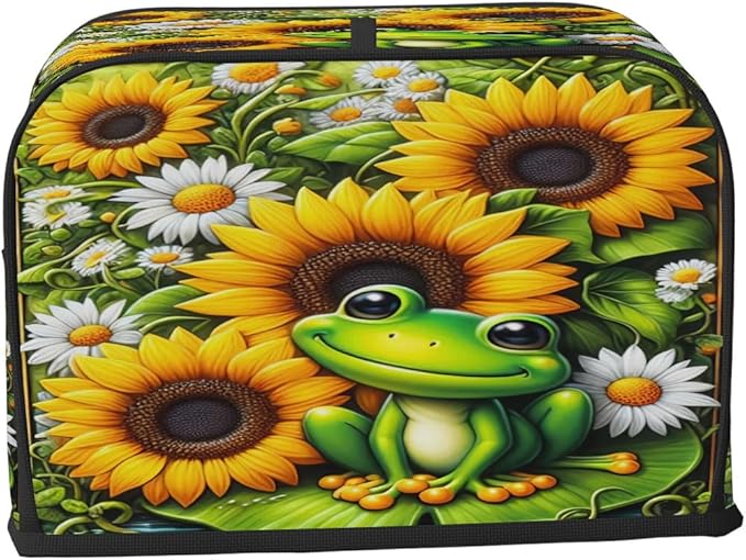 Sunflower Frog Color 4 Slice Toaster Cover Dust And Fingerprint Bread Maker Cover Bakeware Protector Washable Appliance Covers Kitchen Accessories For Home Kitchen Women Gift