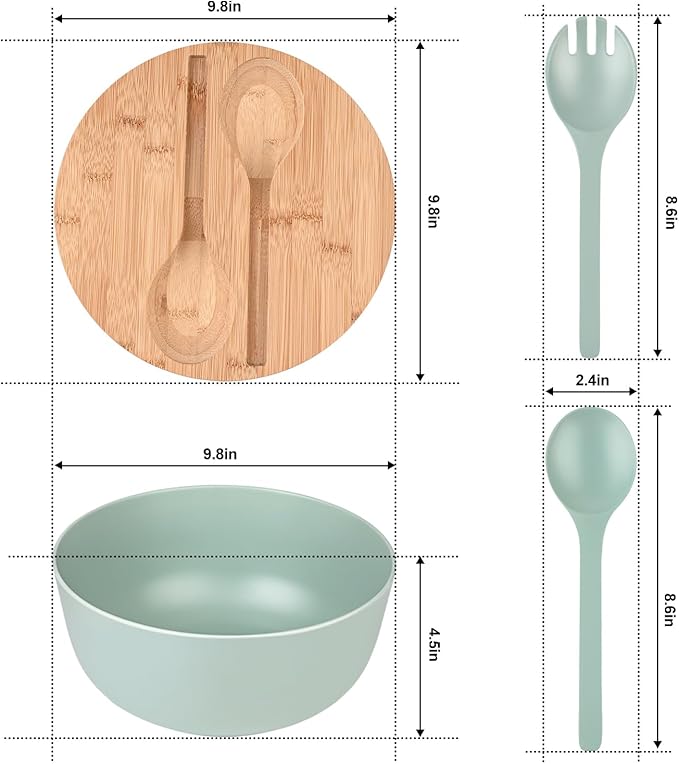 LOVYANXUE Bamboo Fiber Salad Bowl with Servers Set Large 9.8inches Nature Bamboo Mixing Bowl with Servers with Lid Spoon and Fork for Fruits,Salads and Vegetables