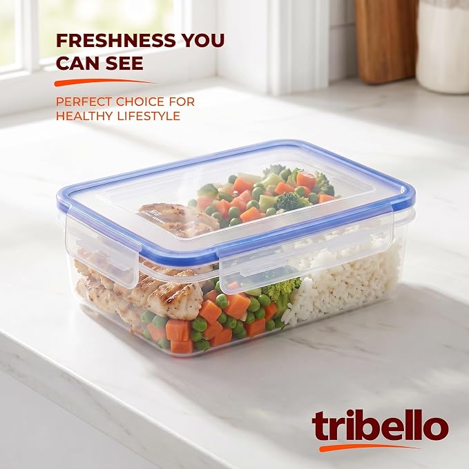 Tribello 38 oz Airtight Food Storage Containers with SnapTight Lids – Clear, Stackable, BPA-Free Meal Prep Containers for Kitchen, Freezer & Pantry Storage