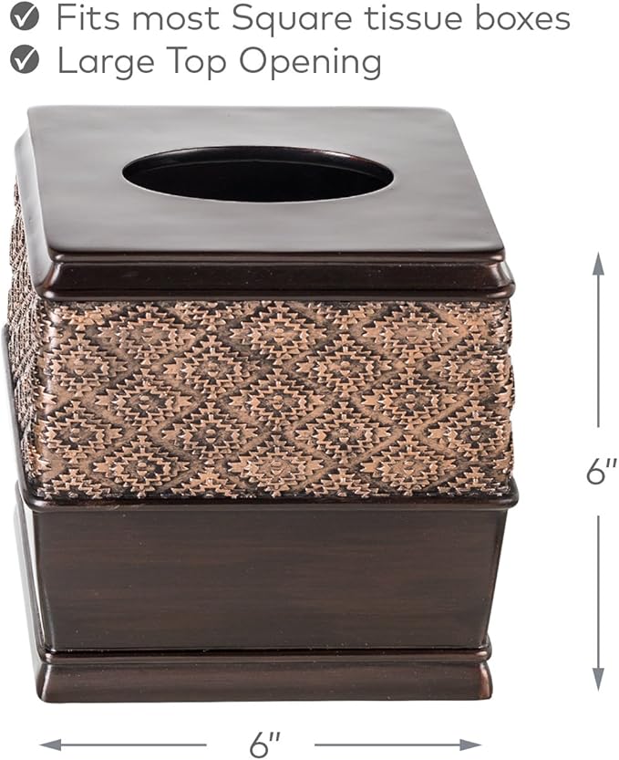 Creative Scents Dublin Brown Bathroom Accessories Set 6-Piece Resin Bathroom Decor Set Includes Toilet Bowl Brush and Holder, Tissue Box Cover, Soap Dispenser, Soap Dish, Cup, & Toothbrush Holder