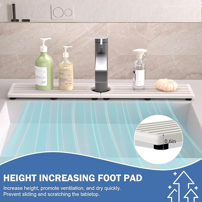 Fast Drying Kitchen Sink Splash Guard, Durable Stone Kitchen Faucet Mat, Water Absorbing Stone Tray for Sink, Diatomite Faucet Mat for Kitchen Sink, Stone Drying Mat for Kitchen and Bathroom Counter