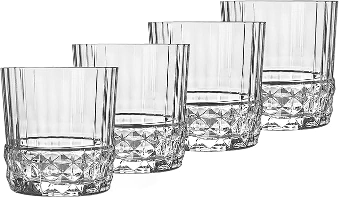 Bormioli Rocco America '20s 12.5 oz. Double Old Fashioned DOF Glasses, Clear, Set of 4