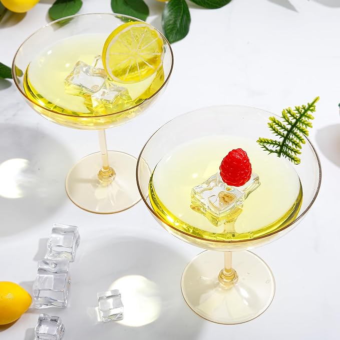 LemonRoad 12 Pcs Plastic Coupe Glasses 9 oz Disposable Martini Glasses for Cocktails, Champagne, Desserts and Espresso, Drinkware Set for Weddings, Birthday Parties, Home Bars (Gold)