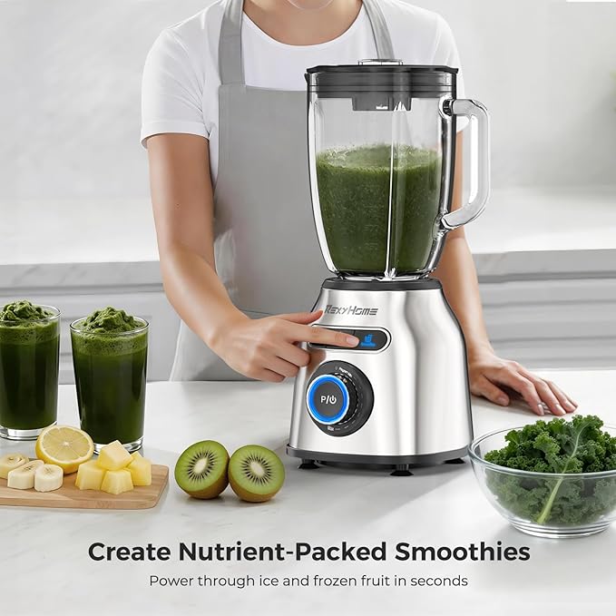 8-Speed Blender with 59oz Glass Jar, 1000W Peak Smoothie Maker | 3 Preset Programs, Pulse & Self-Cleaning, Professional Countertop Blenders for Smoothies, Shakes, Frozen Drinks, Salsas, Dips