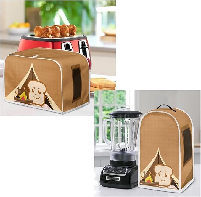 PointodoorFunny Cartoon Toast PrintAppliance CoversSet WashableKitchen Blender Dust Cover Bread Maker Toaster Cover4+SliceKitchen Accessories Size L