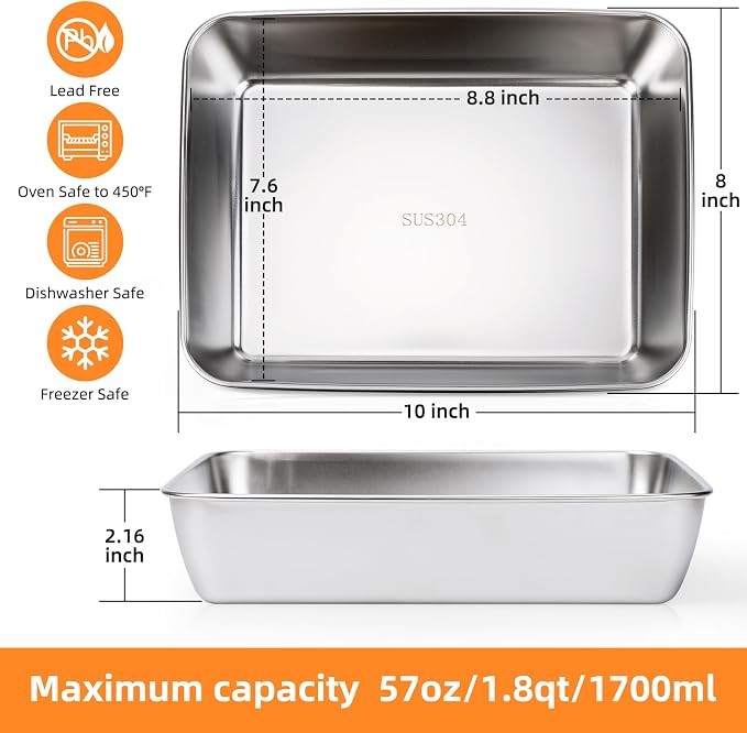 6 PCS Stainless Steel Food Storage Containers with Clear lids,2.16 Inch Deep, 8x10 Inch Stainless Steel Oven plate, Metal Roasting Pan,Freezer & Dishwasher Safe,For Meal Prep、Fruit、Meat Storage