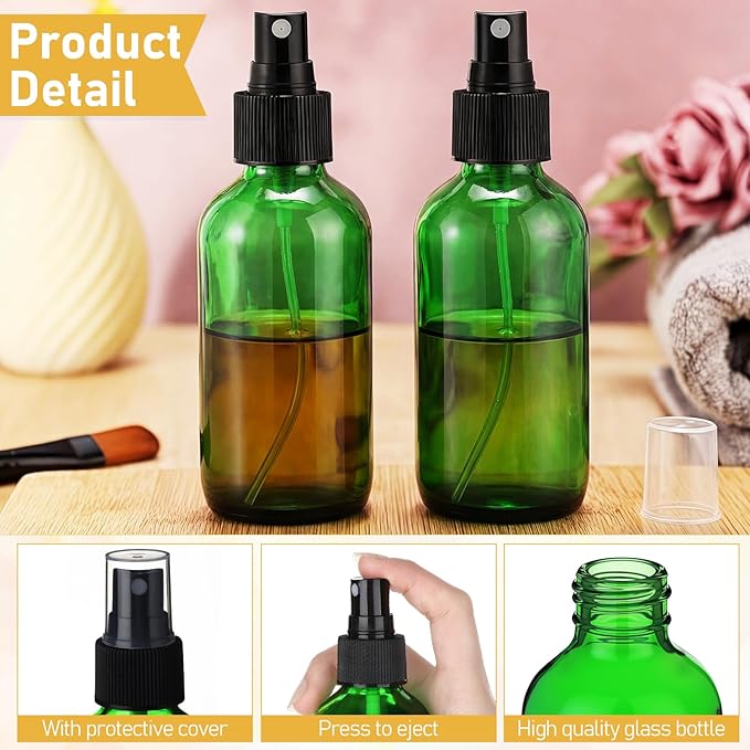 Maxcheck 50 Pieces 4oz Small Glass Spray Bottles for Essential Oil Empty Spray Mist Bottle Empty Fine Mist and Refillable Mister Refillable Liquid Containers for Perfumes, Cleaning(Green)