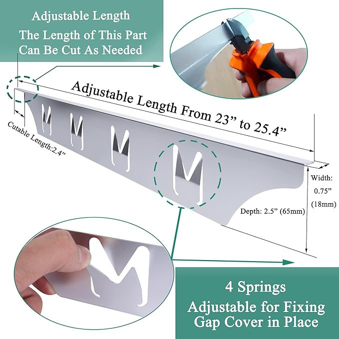 Stove Counter Gap Cover Filler, Range Trim Kit, Aluminum Don't Melt Like Silicone, For 1/32” to 5/8” Gap, Adjustable Length 23” to 25.4”, Left and Right 2 PCS, 3 Years Guarantee