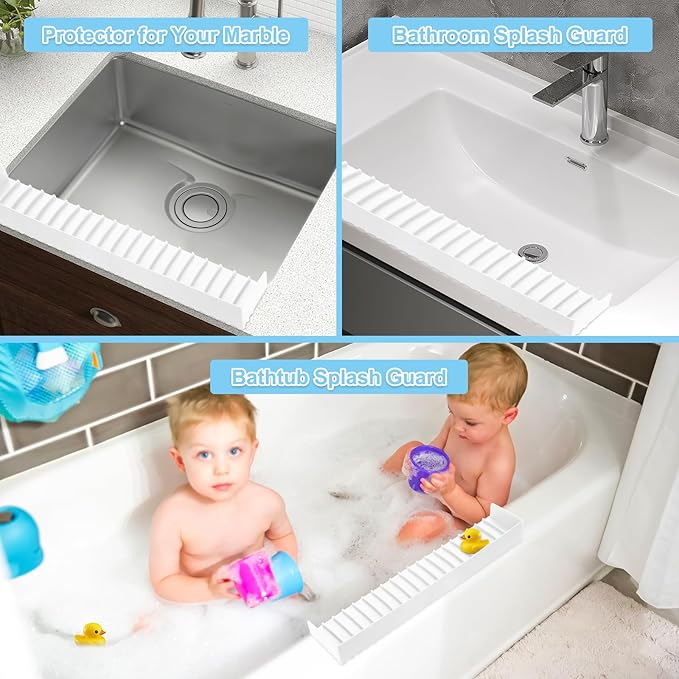 Silicone Sink Edge Protectors 4" x 24", Upgrade Kitchen Sink Splash Guards With Suction Cup, Splash Guard For Bathtub Sink, Countertop Protectors For Quartz Kitchen Sink（Transparent White）