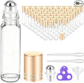 PrettyCare 60 Pack, 10 ml Essential Oil Roller Bottles with Stainless Steel Roller Ball - Bulk Refillable Leak-proof Empty Thick Clear Glass Roll on Bottles with Metal Caps for Travel, Perfume