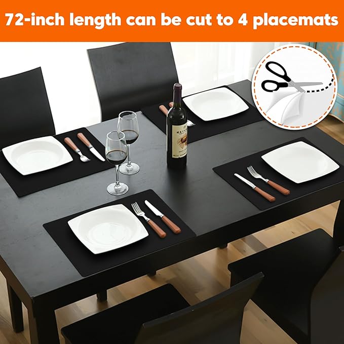 Large Silicone Mats for Kitchen Counter,12"x72" Cuttable Silicone Roll for Silicone Heat Resistant Mat Silicone Placemat Table Runner,New Skin-Friendly Material Countertop Protector,Black