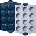 BRONYPRO Ceramic Muffin Pan, 12-Cup Nonstick Aluminized Steel Cupcake Pans, Healthy Non-Toxic Ceramic Coating Muffin tin, 2 Pack Cup Cake Pans for Baking Blue