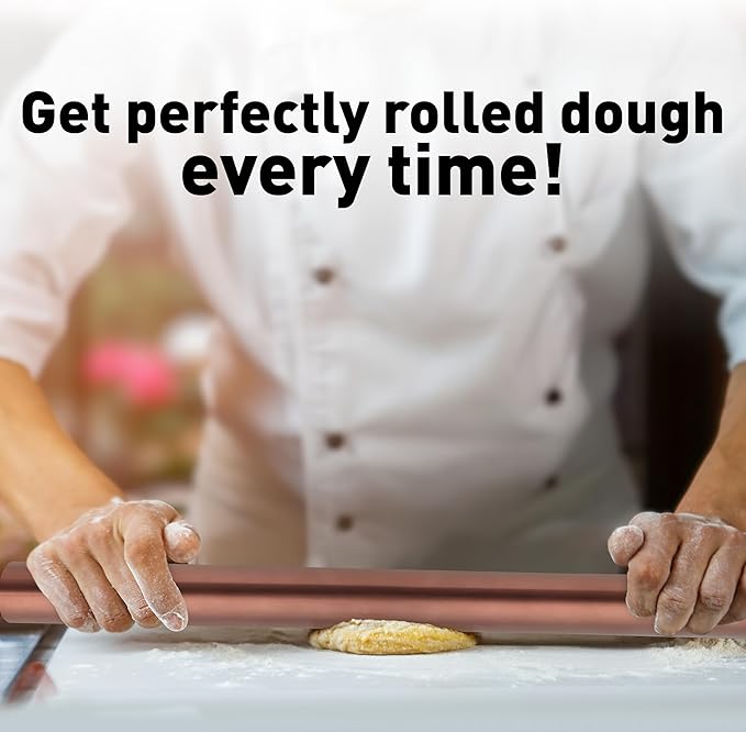 Zulay Kitchen 15.9 inch Professional Stainless Steel Rolling Pin - Lightweight Metal French Rolling Pin - Perfect for Baking, Fondant, Pizza Dough Roller, Dumpling - Copper