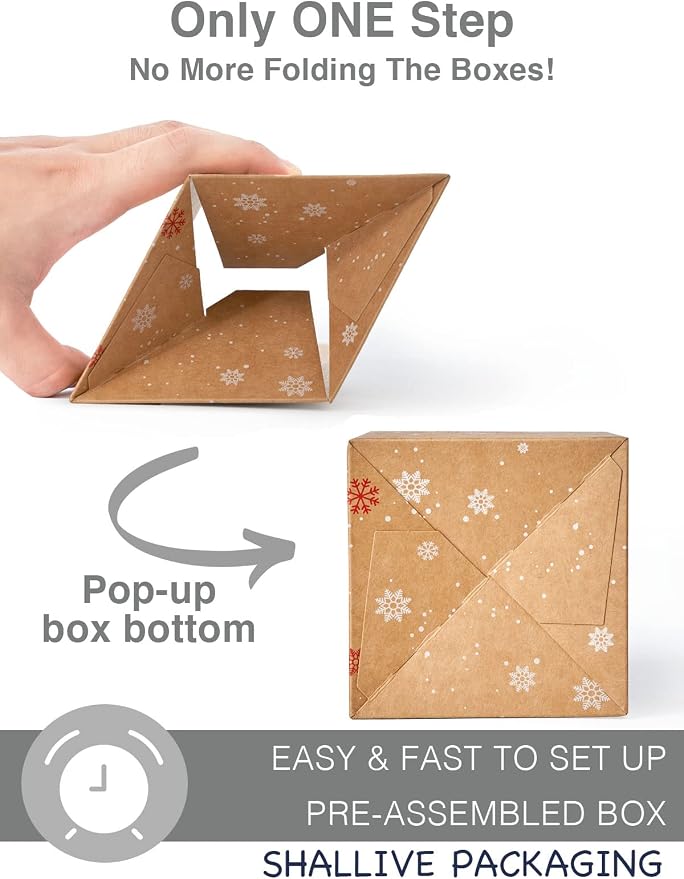 Christmas Individual Cupcake Containers with Window and Insert, Pre-Assembled Cocoa Bomb Packaging 60pcs Christmas Kraft Cupcake Boxes for Gifts