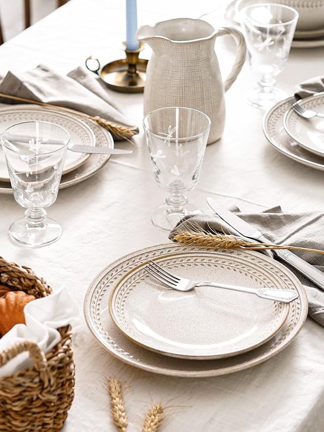LE TAUCI 24 Piece Dinnerware Sets for 8, Large Plates and Bowls Sets, Ceramic Dishes Set for 8, Modern Stoneware Tableware, Chip Resistant, Ideal for Hosting, Reactive Beige (8"&10" Plate, 27oz Bowl)