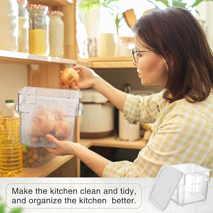 FoldTier 2 Pieces Square Food Storage Containers Polycarbonate Clear food Container with Lid Commercial Storage with Graduations for Commercial Kitchen Dough Marinating Meat(White,6 Qt)