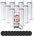 AGH 10 Pack 20 OZ Sublimation Tumblers Blank, Straight Skinny Tumbler with Metal Straw, Stainless Steel Double Layer Insulated Mug, Individually Box, Travel Tumblers