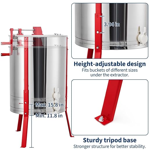 2/4 Frame Honey Extractor, Larger Size Than Standard 2/4 Frame Models, Manual Stainless Steel Beekeeping Equipment with Transparent Lid & Adjustable Stand for Home Apiary