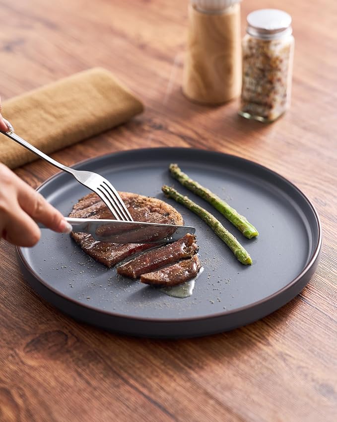 Famiware Nebula Ridge Stoneware Dinnerware Sets, Plates and Bowls Sets for 4, 12 Pieces Dishes Set, Microwave and Dishwasher Safe Kitchen Plates, Charcoal
