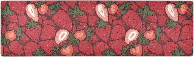 2 in 1 Table Runner Trivet for Hot Pots and Pans Heat Resistant Non Slip Waterproof 39 x 12 Inch Decorative Table Protector for Kitchen Countertop Cartoon Red Strawberry