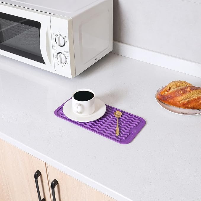 MicoYang Silicone Dish Drying Mat for Multiple Usage,Easy clean,Eco-friendly,Heat-resistant Silicone Mat for Kitchen Counter or Sink,Refrigerator or Drawer Liner Purple S 12 inches x 6 inches