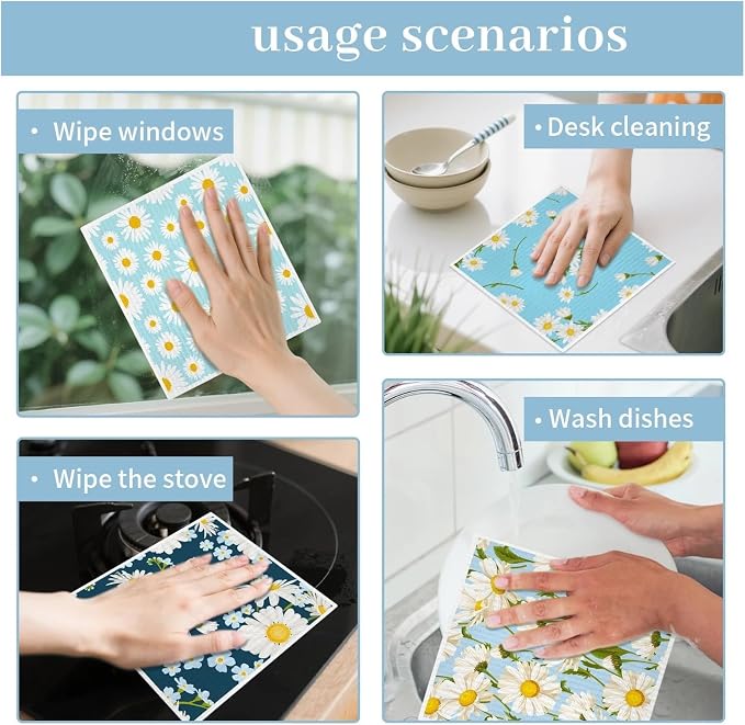 Reusable Kitchen Cleaning Cloth, Cellulose and Cotton Towel(6pcs)