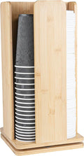 Restaurantware Restpresso 9 x 18 Inch Coffee Cup and Lid Organizer 1 Revolving Cup and Lid Holder - 4 Section Countertop Natural Bamboo Cup and Lid Dispenser For Restaurants Homes or Offices
