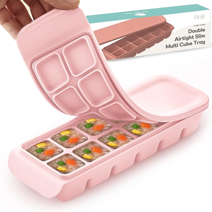 0.7 oz/12 Sections Silicone Ice Cube Freezer Tray with Lid, 100% Food-Grade Platinum Silicone,Leak Resistance & Dishwasher Safe for Baby Food Prep,Breast Milk,Purees - Korean Made, Pastel Pink