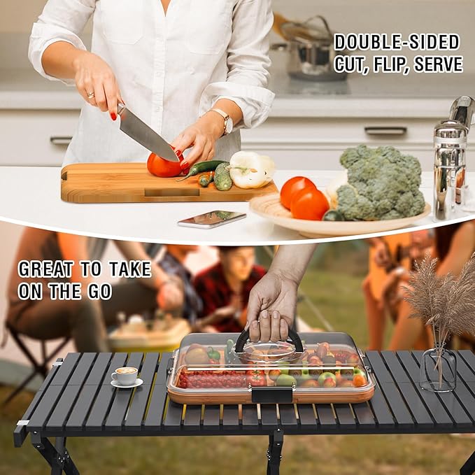 Renmxj Charcuterie Board with Clear Lid, Travel Portable Cheese Board Charcuterie Boxes Cutting Boards for Kitchen, House Warming Gifts New Home, Gifts for Women (Black, 4 Compartments)