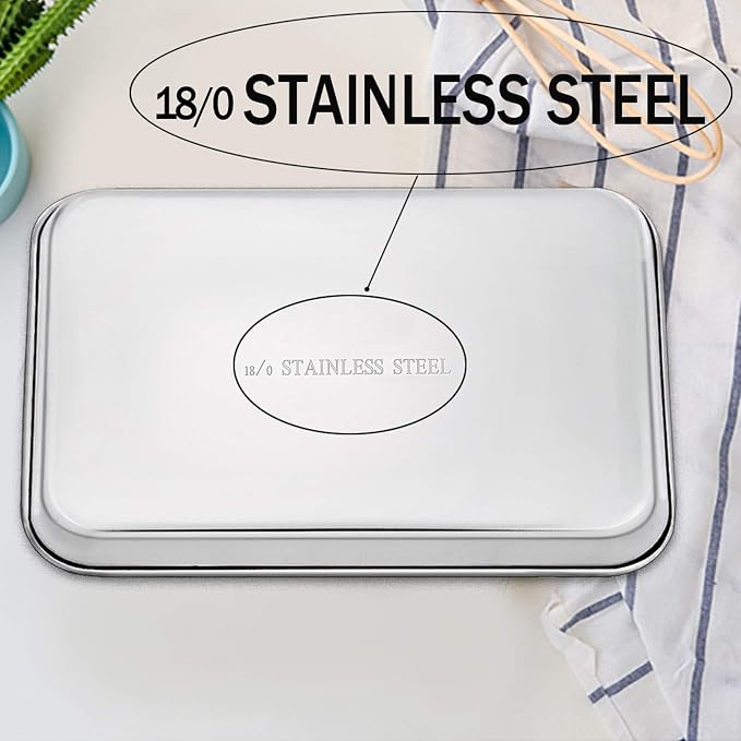 TeamFar Baking Sheet Set of 4, Stainless Steel Baking Pan Cookie Sheet | 16/ 12.5/ 10/ 9.3 Inch Toaster Oven Sheet Pan Tray for Baking Roasting, Non Toxic & Healthy, Mirror Finish & Dishwasher Safe